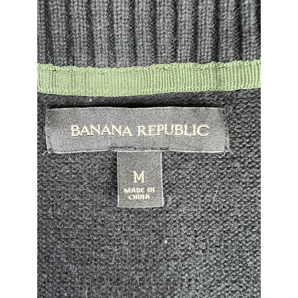 Banana Republic Sweater Mens Medium Black Cotton Blend Full Zip Mock Neck Knit